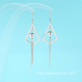 Silver 925 Geometric Statement Earrings Tassel Earrings